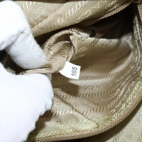 PRADA Shoulder Bag Nylon Beige Silver